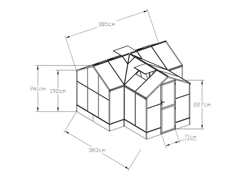 Orangeri, drivhus polykarbonat/glass, 14,75m2, 3,83x3,85x2,61m inkl. base, Svart - Image 5