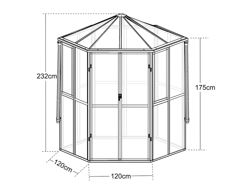 Orangeri i glass sekskantet 3,74m², 2,08x2,4x2,32m, Svart - Image 6