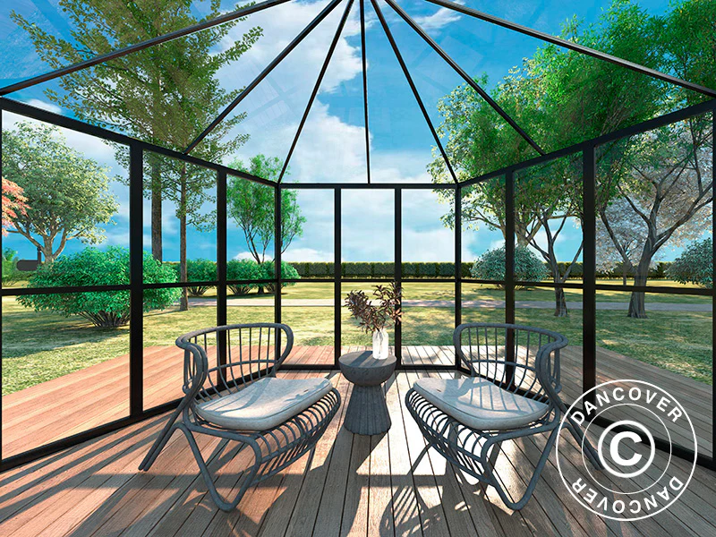 Orangeri i glass sekskantet 8,42m², 3,12x3,6x2,42m, Svart - Image 4