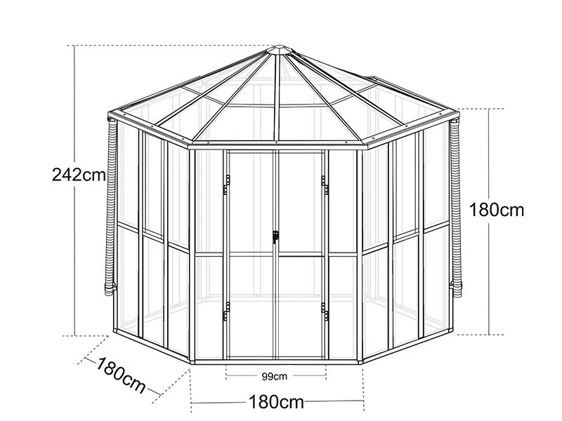 Orangeri i glass sekskantet 8,42m², 3,12x3,6x2,42m, Svart - Image 6