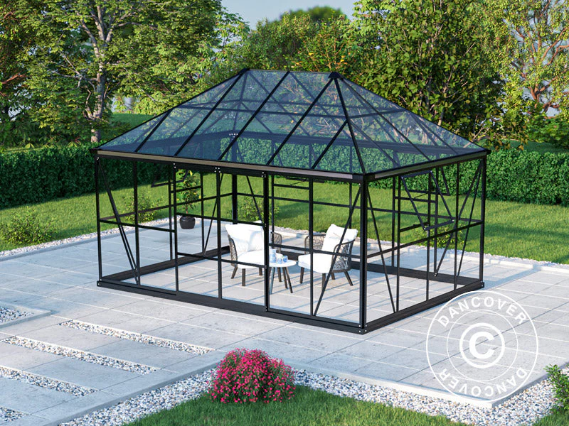 Orangeri, paviljong glass 12m², 4,2x2,86x2,84m m/sokkel, Svart - Image 3
