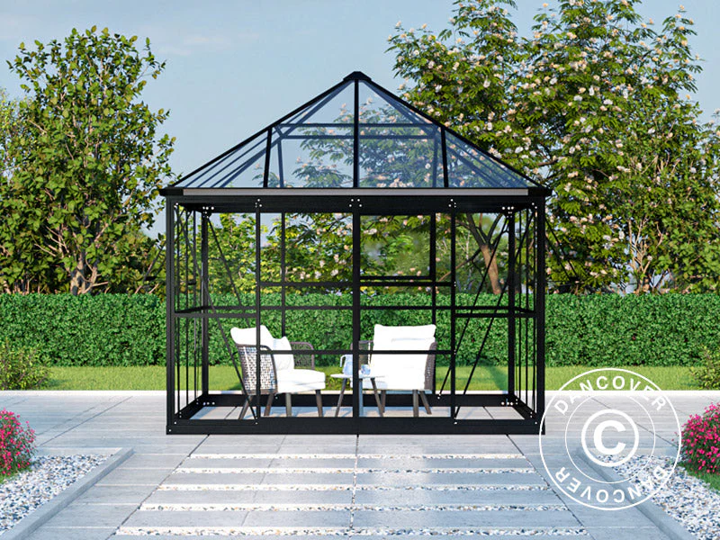 Orangeri, paviljong glass 8,06m², 2,82x2,86x2,8m m/sokkel, Svart - Image 6