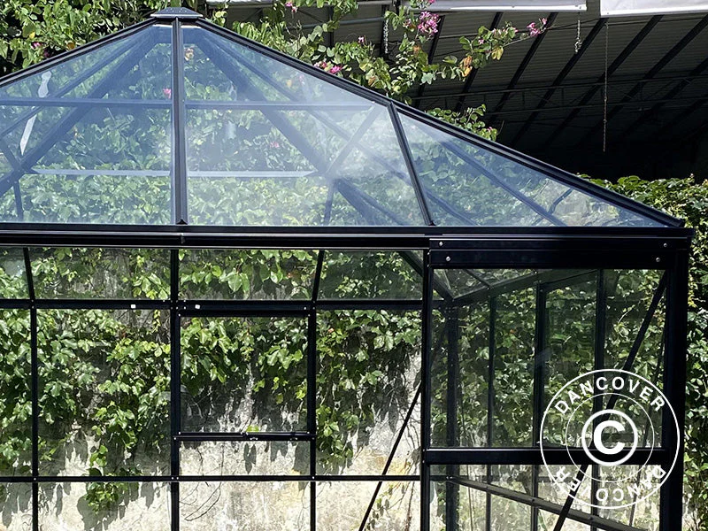 Orangeri, paviljong glass 8,06m², 2,82x2,86x2,8m m/sokkel, Svart - Image 9