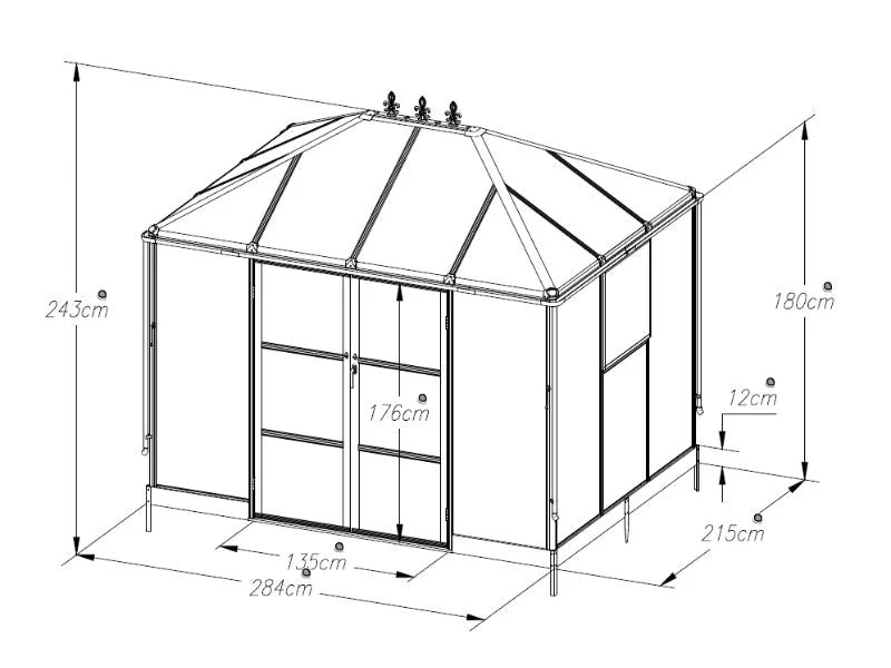 Orangeri polykarbonat med base, 6,1m2, 2,84x2,15x2,43m, Svart - Image 9