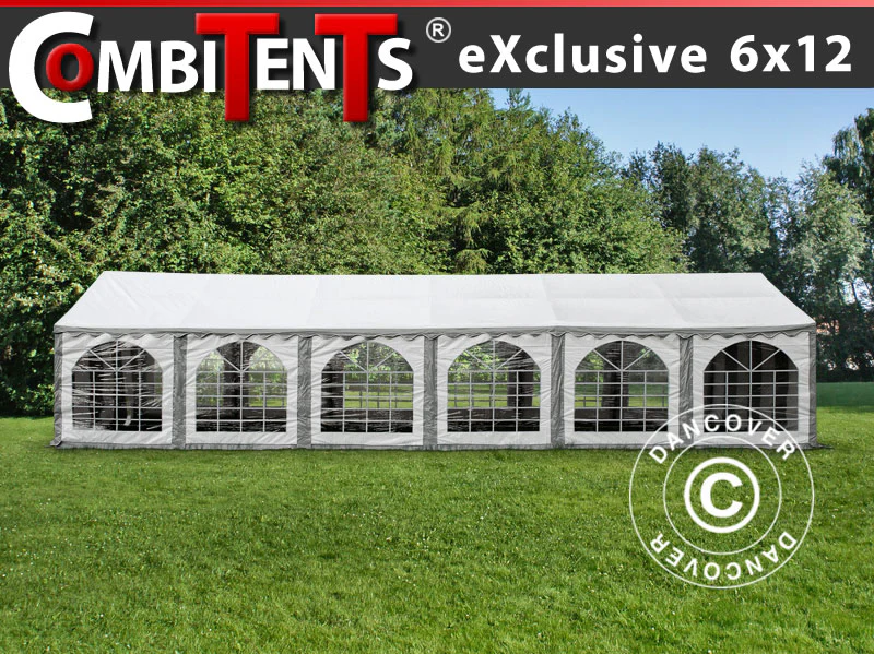 Partytelt, Exclusive CombiTents® 900 6x12m, 4 i 1, Grå/Hvit