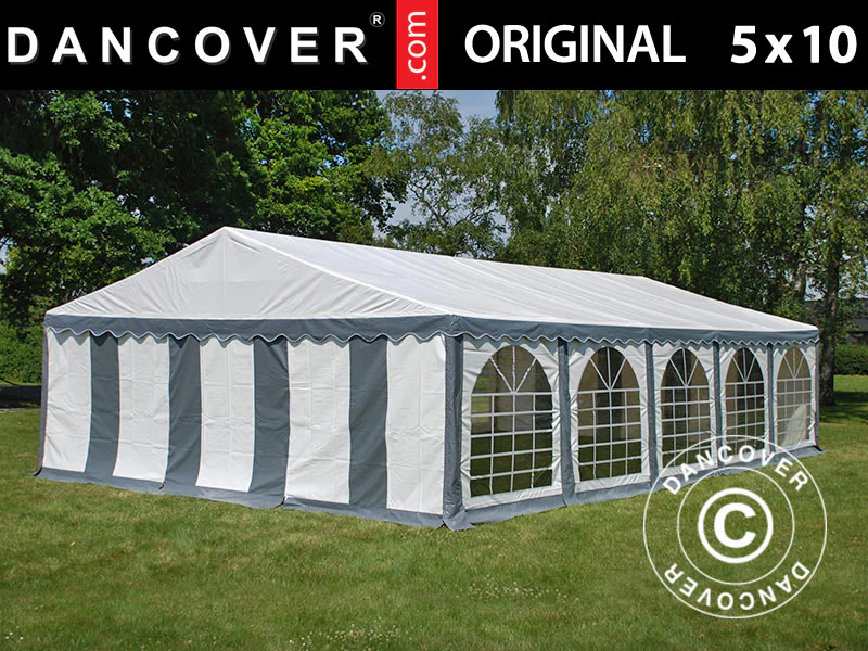 Partytelt Original 5x10m PVC 900, Grå/Hvit