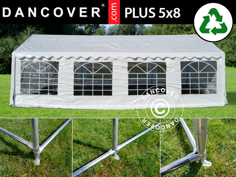 Partytelt PLUS 5x8m PE 700, Hvit + Bunnramme