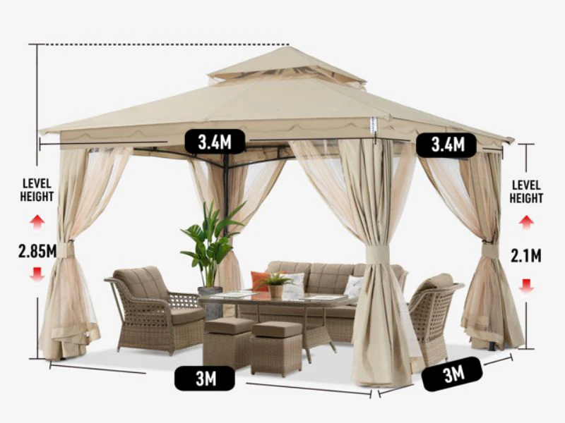 Paviljong Horus med gardiner, 3,4x3,4m, Beige - Image 7