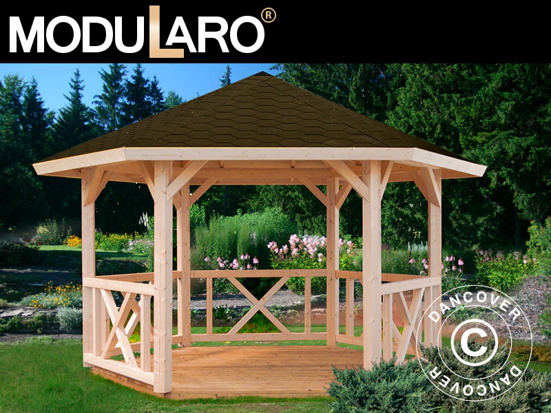 Paviljong i tre, 3,37x3,37x3,13m, 9,9m², Naturlig
