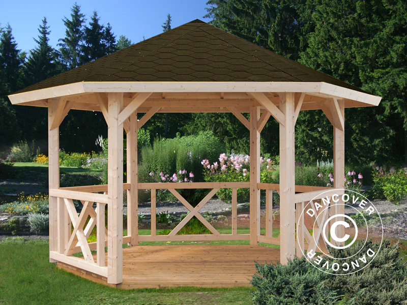 Paviljong i tre, 3,37x3,37x3,13m, 9,9m², Naturlig - Image 2