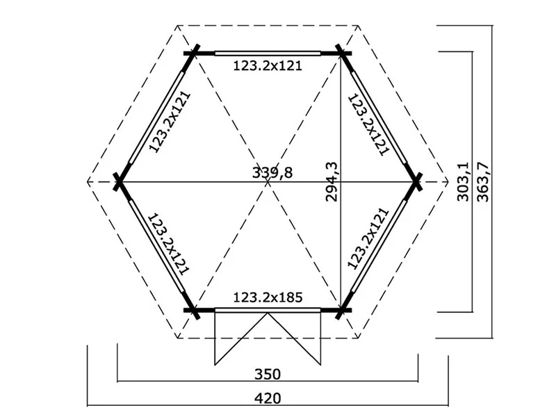 Paviljong i tre Alicante, sekskantet 3,5x3,03x3,07m, 44mm, Naturlig - Image 4