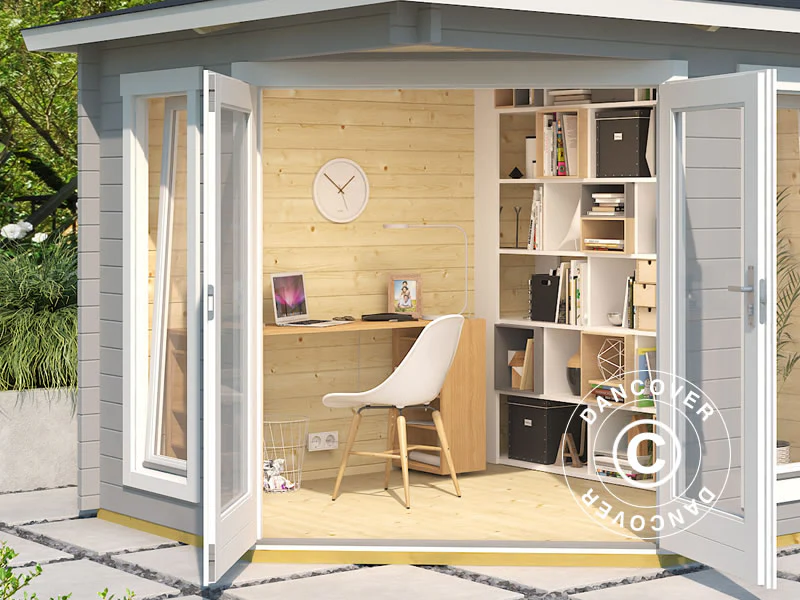 Paviljong i tre Brittany, 2,4x2,4x2,41m, 40mm, Lysegrå - Image 3