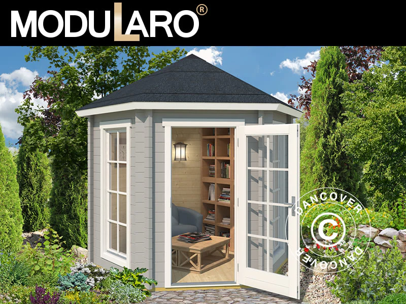 Paviljong i tre Lausanne, sekskantet 2,8x2,42x2,89m, 44mm, Lysegrå