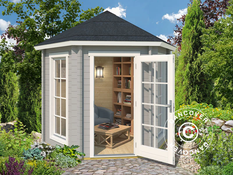 Paviljong i tre Lausanne, sekskantet 2,8x2,42x2,89m, 44mm, Lysegrå - Image 2