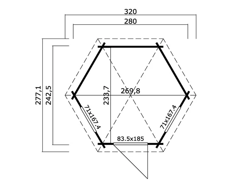 Paviljong i tre Lausanne, sekskantet 2,8x2,42x2,89m, 44mm, Mørkegrå - Image 3