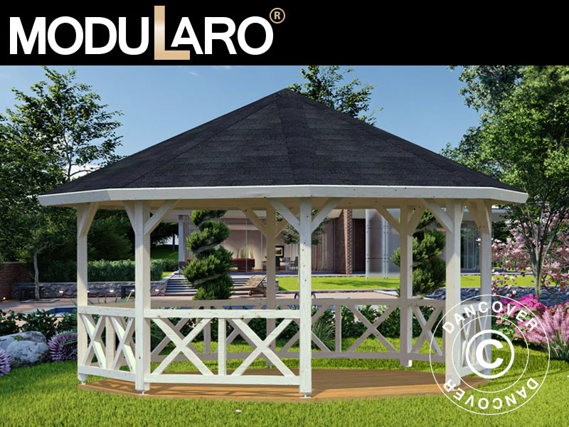 Paviljong i tre m/tregulv, 4,65x4,65x3,46m, 18m², Naturlig