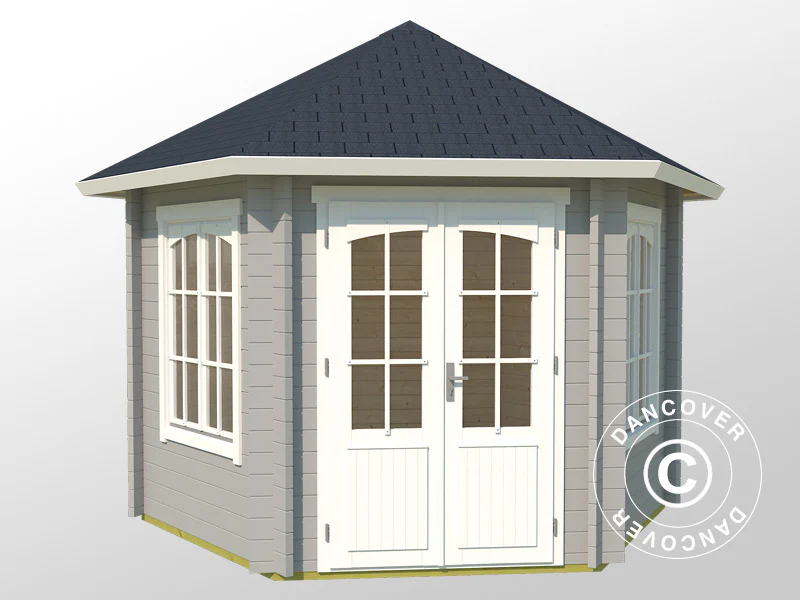 Paviljong i tre Provence, sekskantet 3,5x3,03x3,18m, 44mm, Lysegrå - Image 2