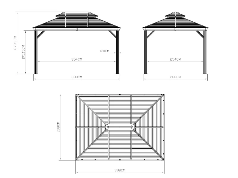 Paviljong San Bruno Alu+ m/gardiner og myggnetting, 3x4m, Svart - Image 6