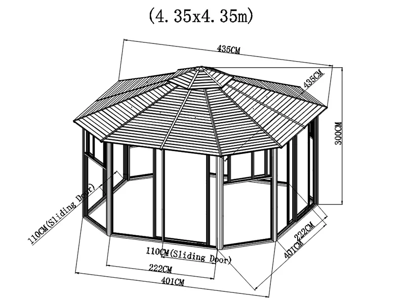Paviljong San Bruno m/sidevegger av polykarbonat, åttekantet 4,35x4,35m, Messing - Image 7
