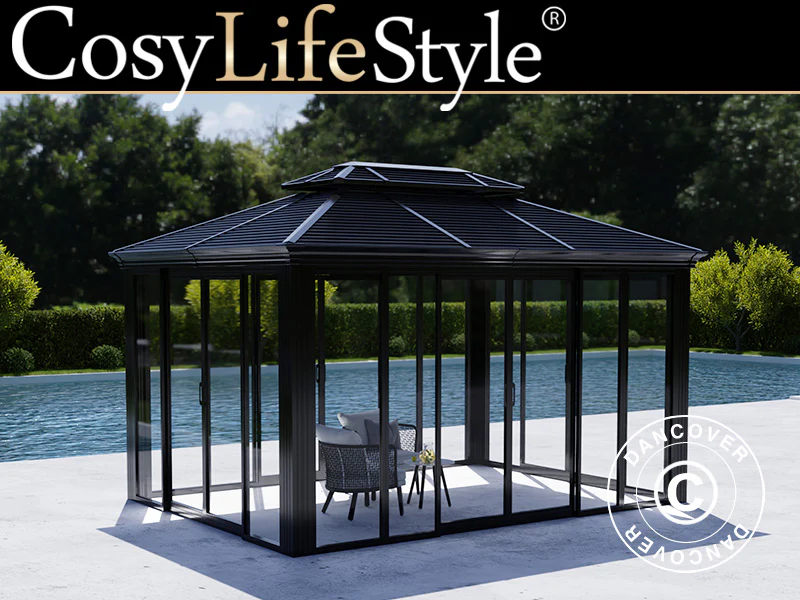 Paviljong San Bruno Alu+ med sidevegger, 3x4m, Svart