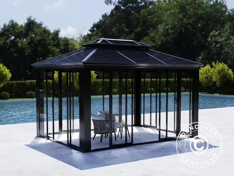 Paviljong San Bruno Alu+ med sidevegger, 3x4m, Svart - Image 3