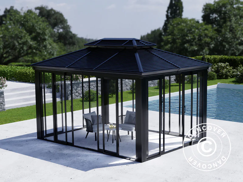 Paviljong San Bruno Alu+ med sidevegger, 3x4m, Svart - Image 4