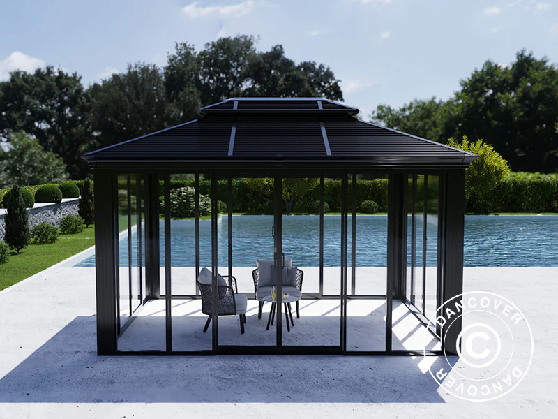 Paviljong San Bruno Alu+ med sidevegger, 3x4m, Svart - Image 6