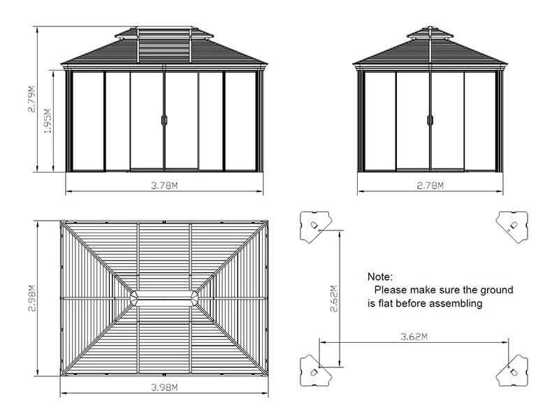 Paviljong San Bruno Alu+ med sidevegger, 3x4m, Svart - Image 8