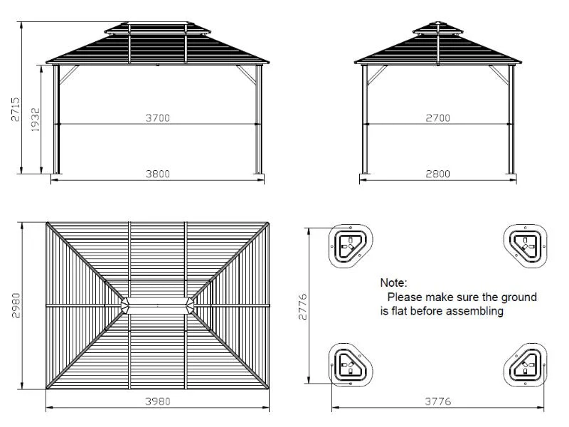 Paviljong San Bruno Steel+ med gardiner og myggnett, 3x4m, Svart - Image 7
