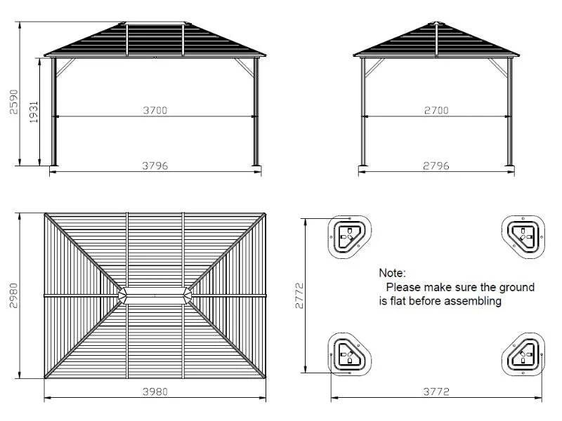 Paviljong San Luis Steel+ med gardiner og myggnett, 3x4m, Svart - Image 6