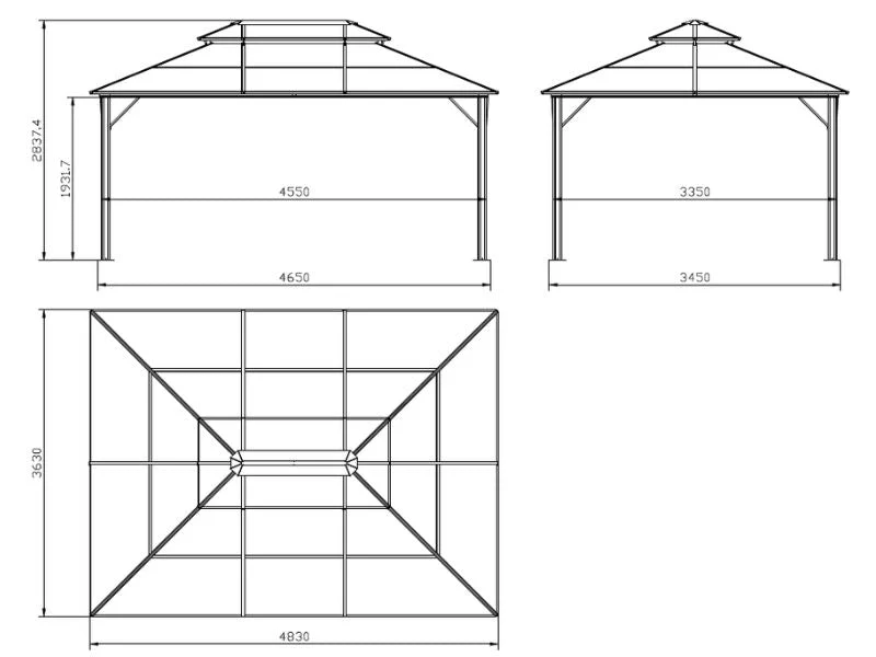 Paviljong Santa Ana Steel+ med gardiner og myggnett, 3,65x4,85m, Svart - Image 6
