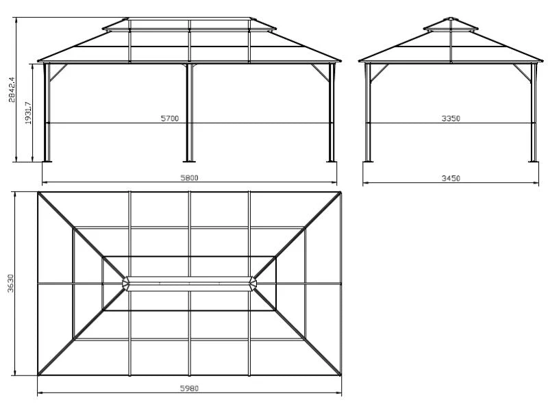 Paviljong Santa Ana Steel+ med gardiner og myggnett, 3,65x6m, Svart - Image 7