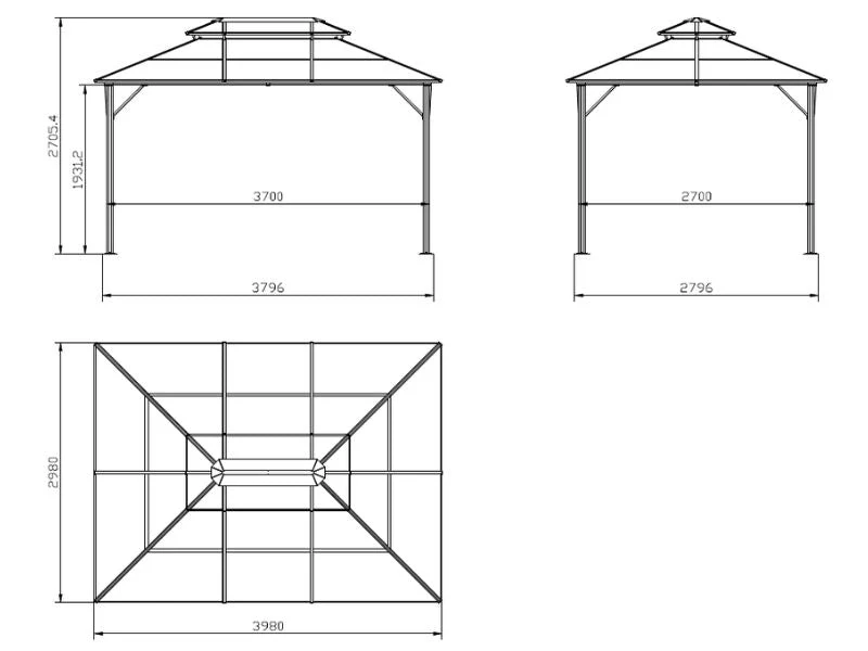 Paviljong Santa Ana Steel+ med gardiner og myggnett, 3x4m, Brun - Image 7