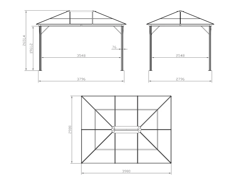 Paviljong Santa Barbara Alu+ m/gardiner og myggnetting, 3x4m, Svart - Image 11