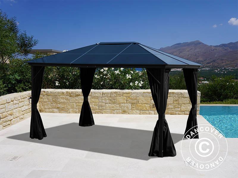 Paviljong Santa Barbara Alu+ m/gardiner og myggnetting, 3x4m, Svart - Image 2