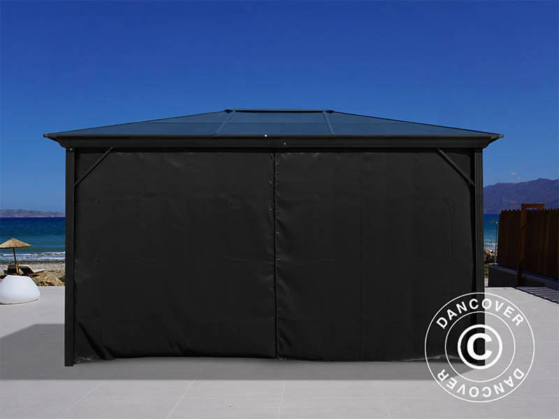 Paviljong Santa Barbara Alu+ m/gardiner og myggnetting, 3x4m, Svart - Image 3