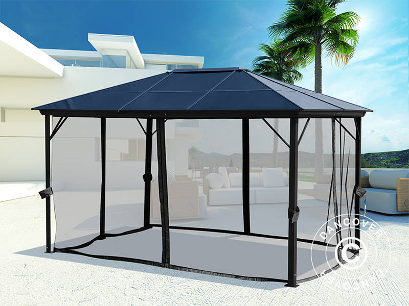 Paviljong Santa Barbara Alu+ m/gardiner og myggnetting, 3x4m, Svart - Image 4