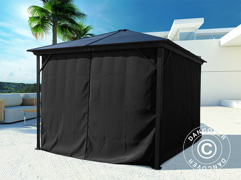 Paviljong Santa Barbara Alu+ m/gardiner og myggnetting, 3x4m, Svart - Image 5