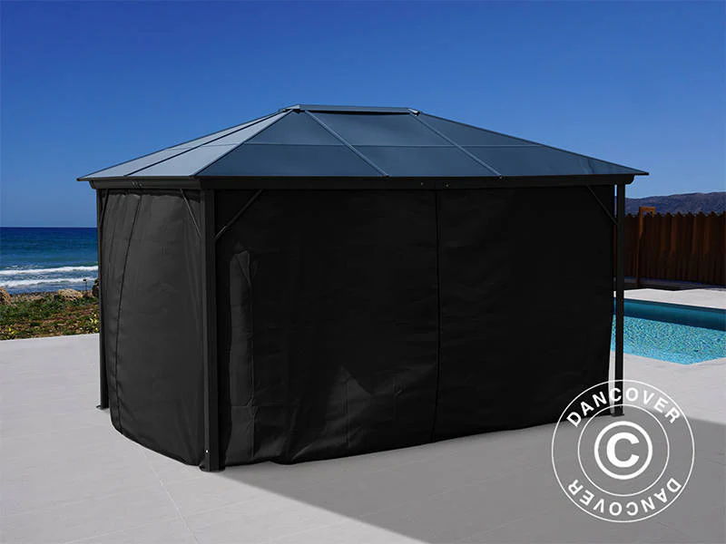 Paviljong Santa Barbara Alu+ m/gardiner og myggnetting, 3x4m, Svart - Image 9