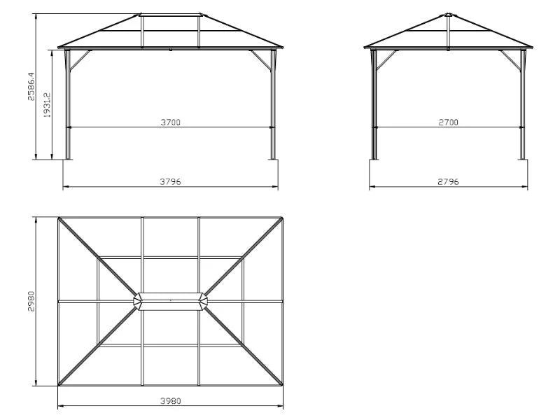 Paviljong Santa Barbara Steel+ med gardiner og myggnett, 3x4m, Brun - Image 7