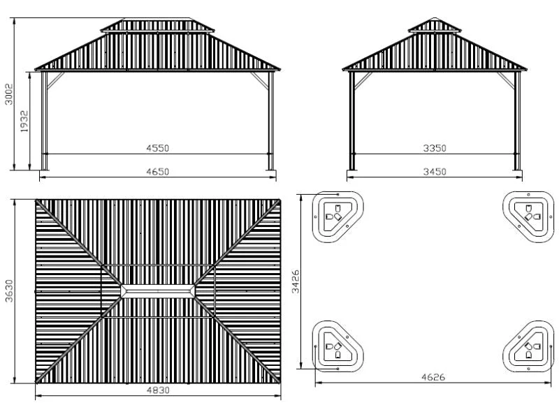 Paviljong Santa Fe Steel+ med gardiner og myggnett, 3,65x4,85m, Svart - Image 7