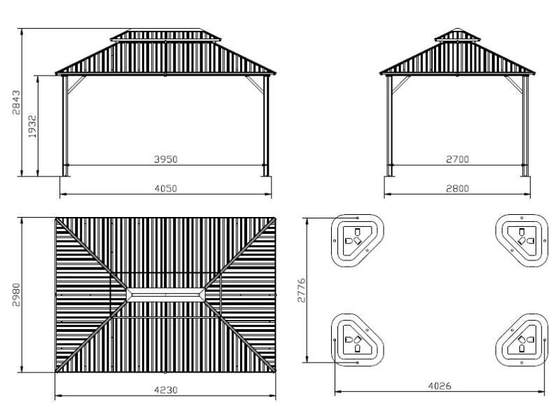Paviljong Santa Fe Steel+ med gardiner og myggnett, 3x4,25m, Svart - Image 7