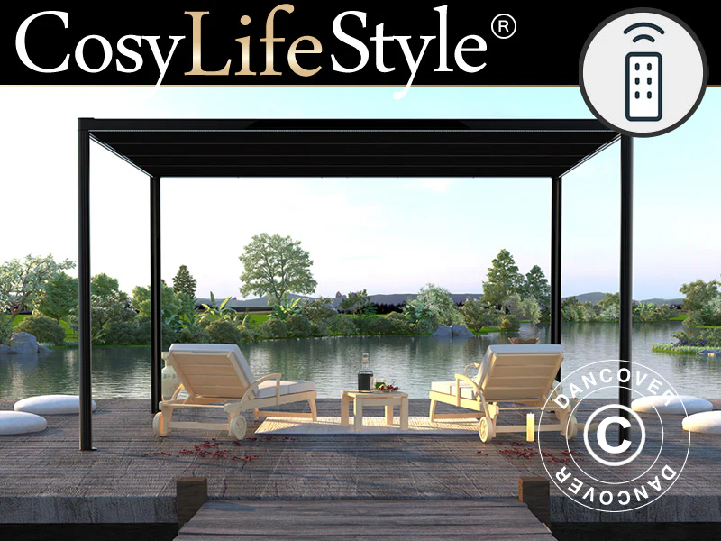 Pergola paviljong San Fernando, 4x3m, Svart/Mørkegrå