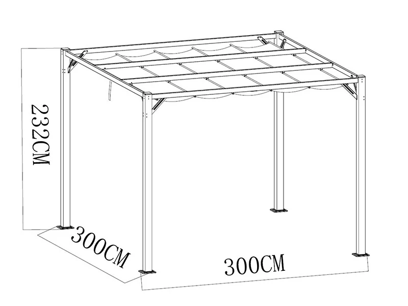 Pergola paviljong Santa Cruz, 3x3m, Mørk grå - Image 10