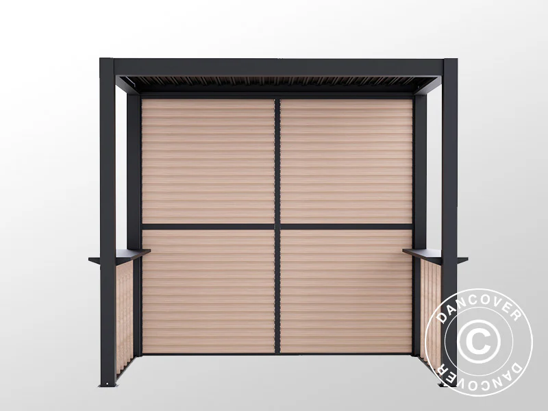 Pergola San Juan for grill, med lamellvegger og sider, 2,5x1,5x2,3m, Svart/Tre-look - Image 10