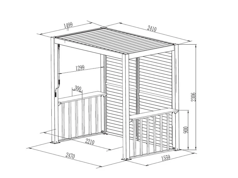 Pergola San Juan for grill, med lamellvegger og sider, 2,5x1,5x2,3m, Svart/Tre-look - Image 11