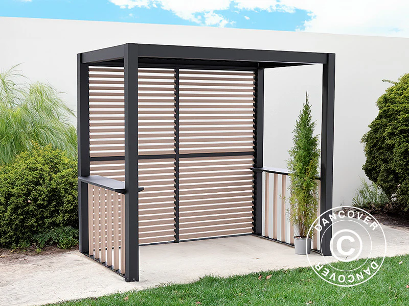 Pergola San Juan for grill, med lamellvegger og sider, 2,5x1,5x2,3m, Svart/Tre-look - Image 4