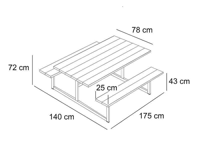 Piknik-bord, 1,4x1,75x0,75m, Lyst træ - Image 7