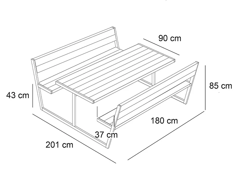 Piknik-bord m/ryggstøtte, 2,05x1,8x0,85m, Lyst træ - Image 5