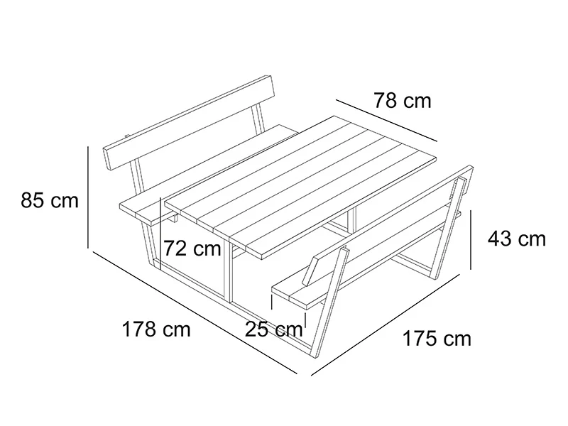 Piknikbord m/rygg, 1,8x1,75x0,85m, Svart - Image 7
